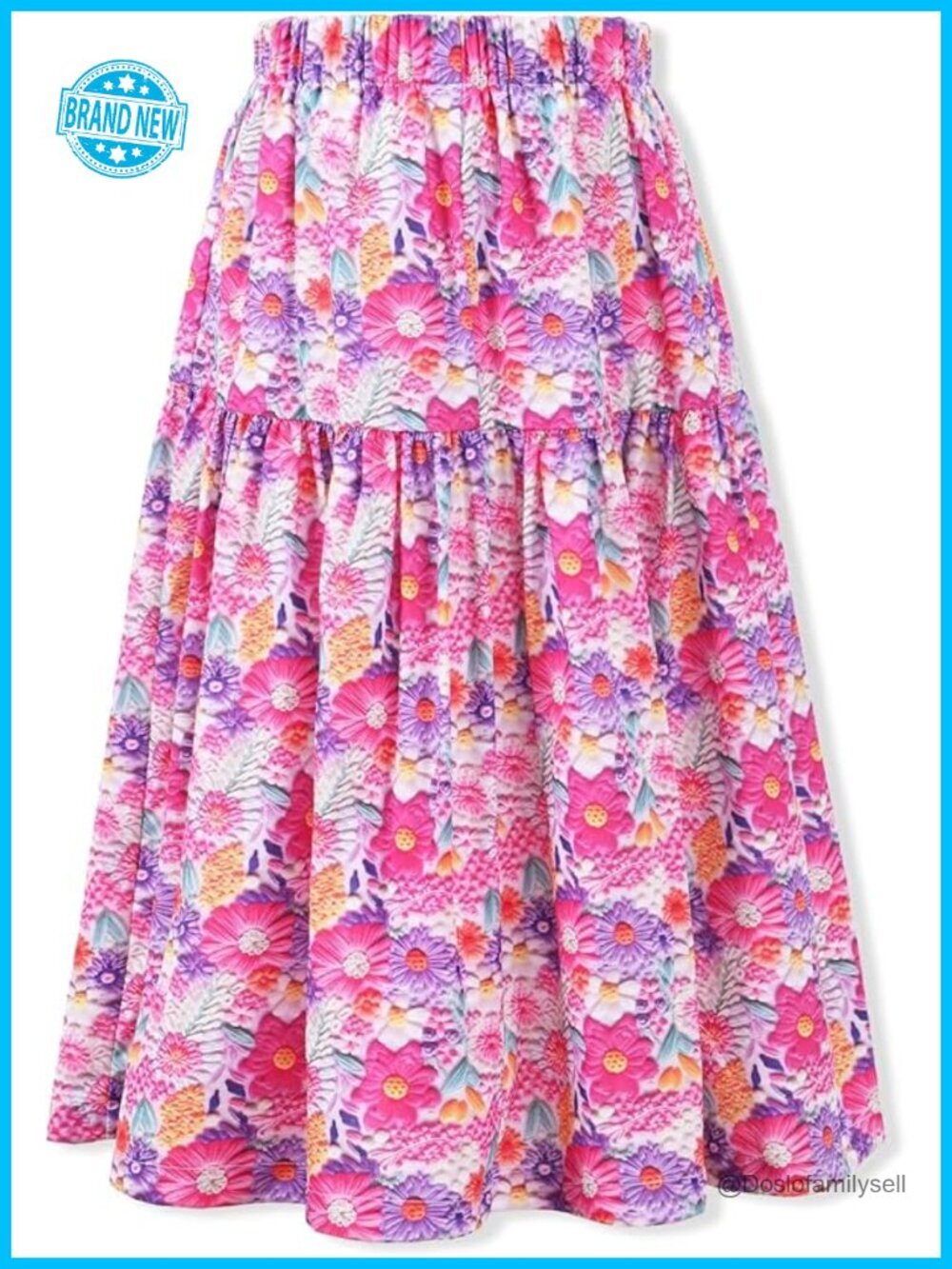 Floral A-Line Maxi Skirt with Elastic Waist - Girls